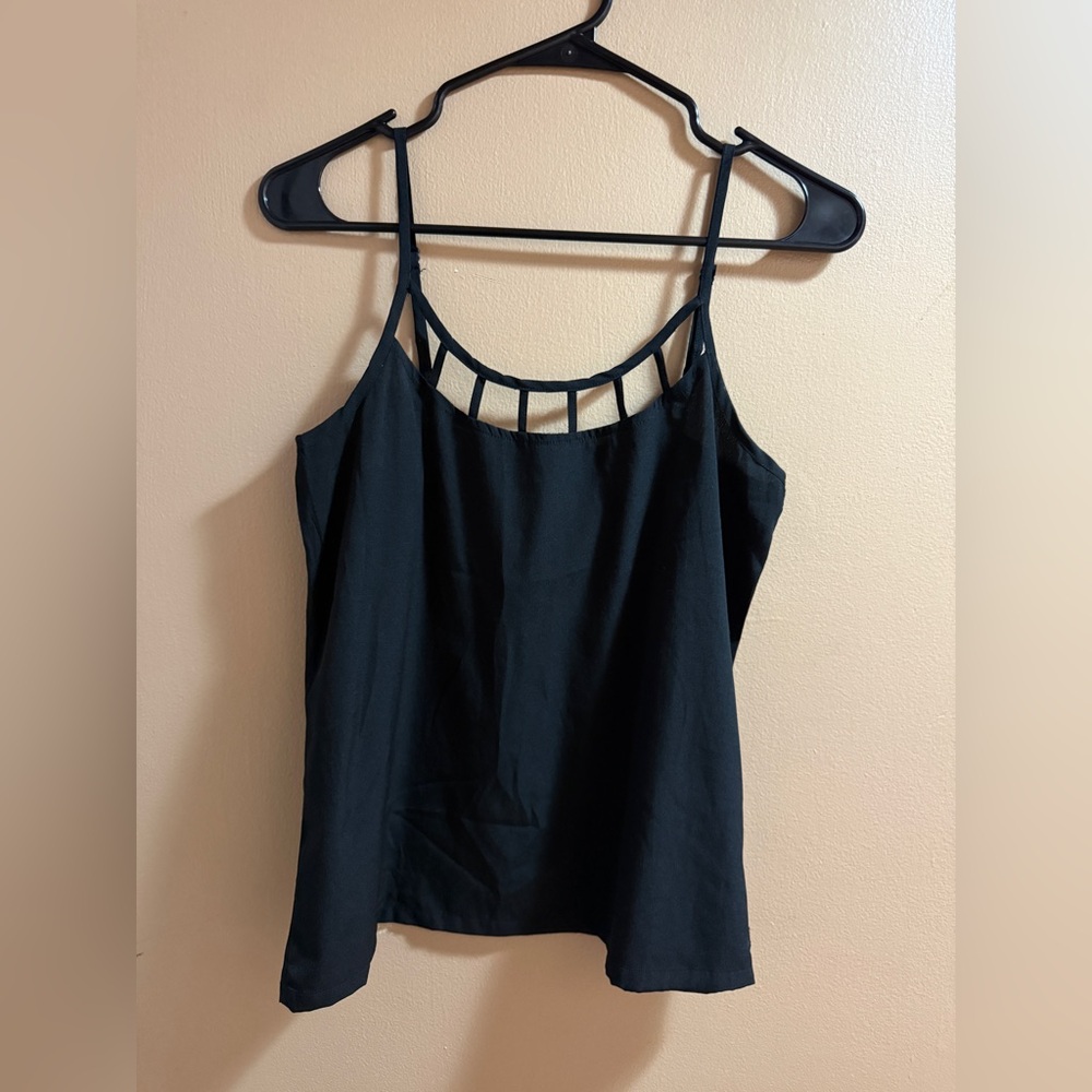 Hurley Black Sleeveless Camisole with Geometric Neckline and adjustable straps